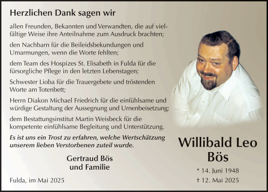 Traueranzeige von Willibald Leo Bös von FZ