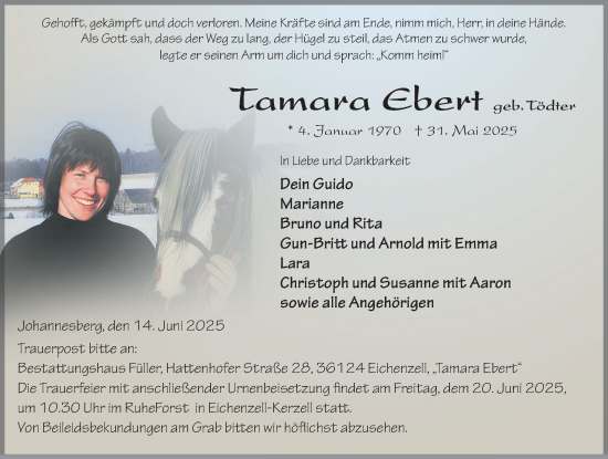 Traueranzeige von Tamara Ebert von FZ