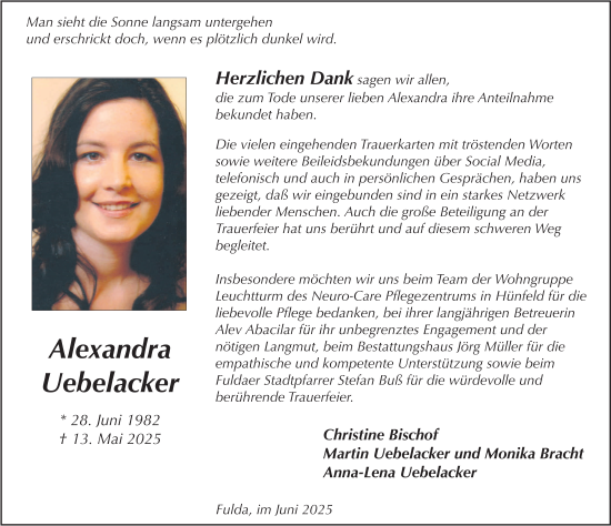 Traueranzeige von Alexandra Uebelacker von FZ