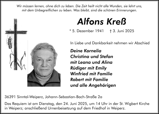 Traueranzeige von Alfons Kreß von FZ