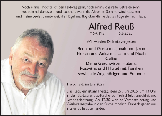 Traueranzeige von Alfred Reuß von FZ