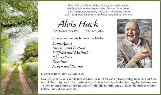 Traueranzeige von Alois Hack von FZ