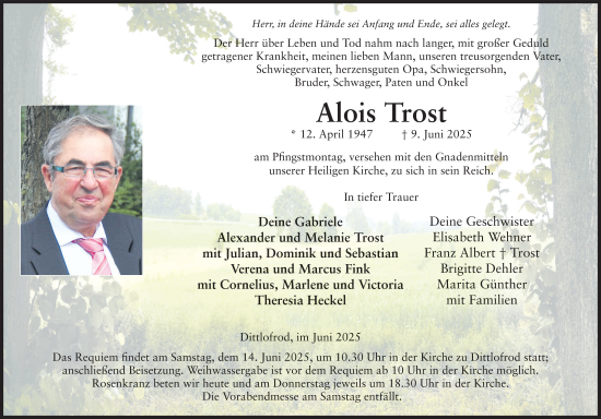 Traueranzeige von Alois Trost von FZ