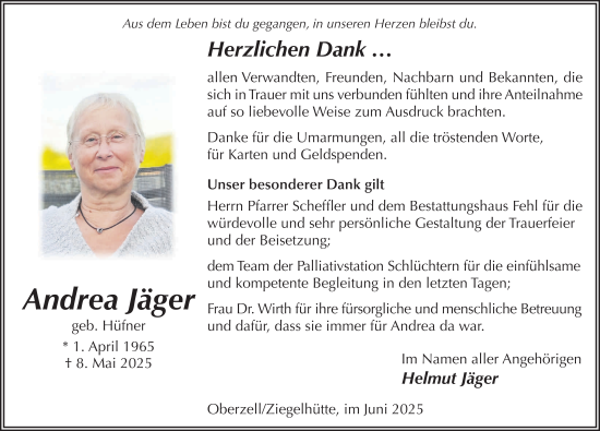 Traueranzeige von Andrea Jäger von FZ