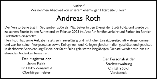 Traueranzeige von Andreas Roth von FZ