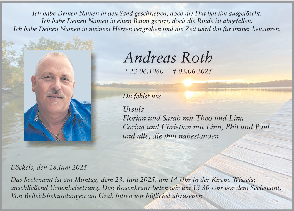  Traueranzeige für Andreas Roth vom 18.06.2025 aus FZ