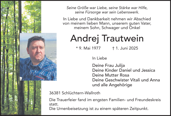 Traueranzeige von Andrej Trautwein von FZ