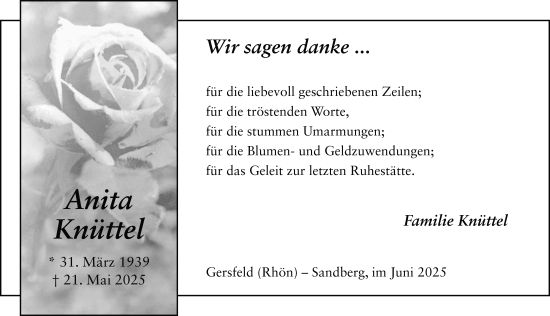 Traueranzeige von Anita Knüttel von FZ