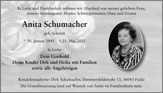 Traueranzeige von Anita Schumacher von FZ