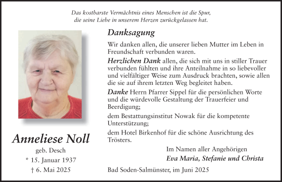 Traueranzeige von Anneliese Noll von FZ