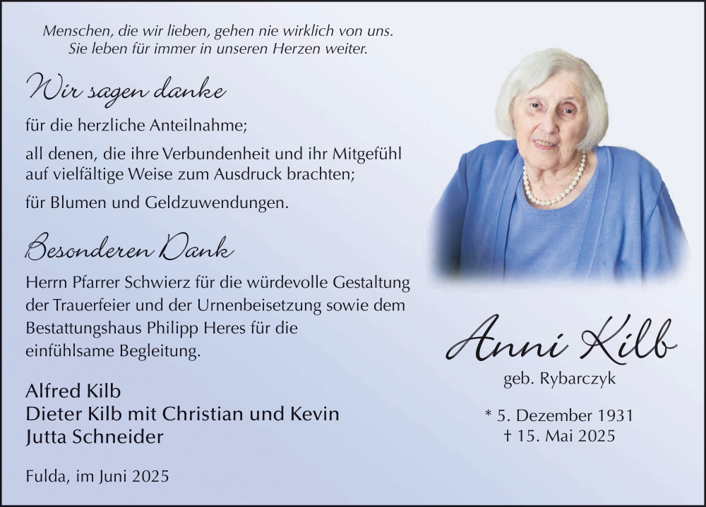  Traueranzeige für Anni Kilb vom 28.06.2025 aus FZ