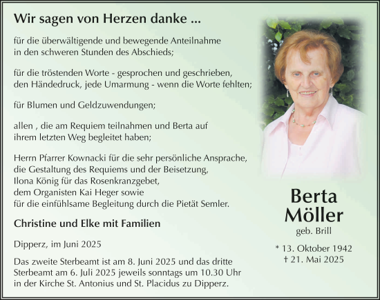 Traueranzeige von Berta Möller von FZ