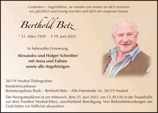 Traueranzeige von Berthold Betz von FZ