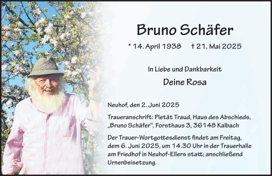 Traueranzeige von Bruno Schäfer von FZ