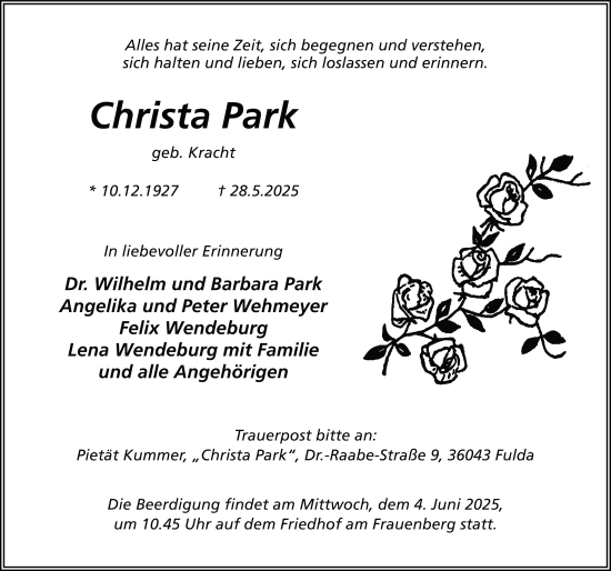 Traueranzeige von Christa Park von FZ