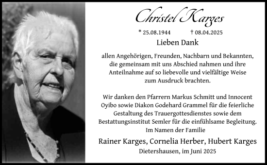Traueranzeige von Christel Karges von FZ