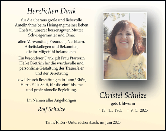 Traueranzeige von Christel Schulze von FZ
