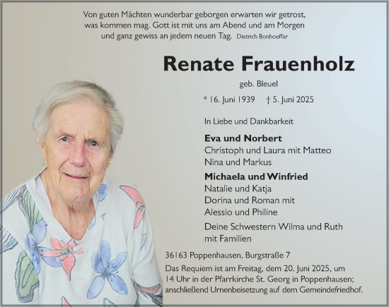 Traueranzeige von Renate Frauenholz von FZ
