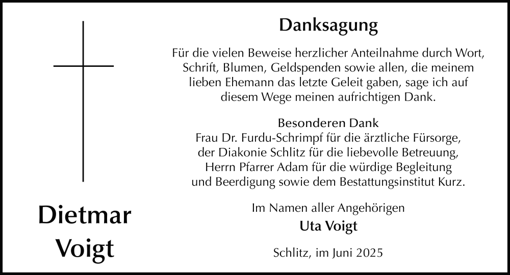  Traueranzeige für Dietmar Voigt vom 28.06.2025 aus FZ