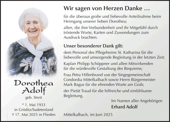 Traueranzeige von Dorothea Adolf von FZ