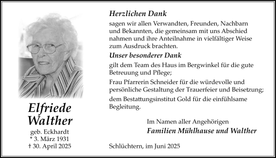 Traueranzeige von Elfriede Walther von FZ