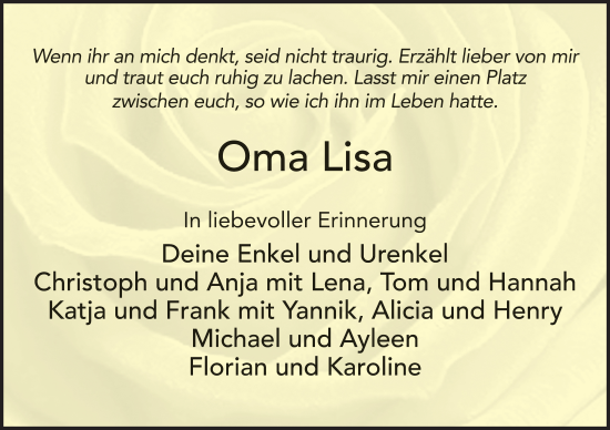 Traueranzeige von Elisa Frischkorn von FZ