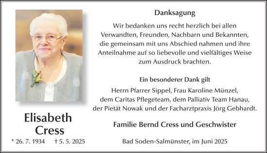 Traueranzeige von Elisabeth Cress von FZ