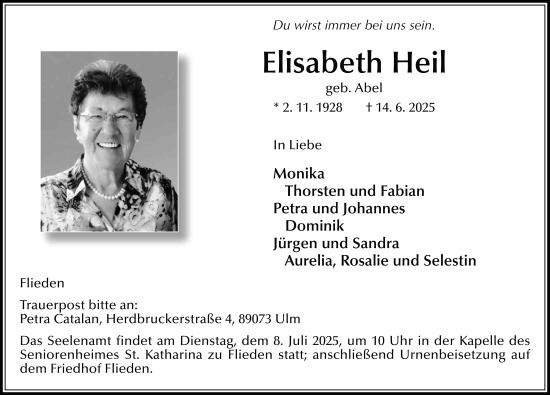 Traueranzeige von Elisabeth Heil von FZ
