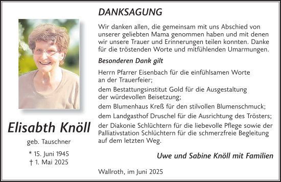 Traueranzeige von Elisabeth Knöll von FZ