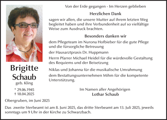 Traueranzeige von Elisabeth Schaub von FZ