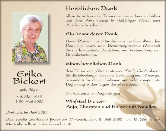 Traueranzeige von Erika Bickert von FZ