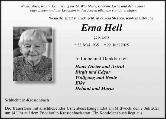 Traueranzeige von Erika Heil von FZ