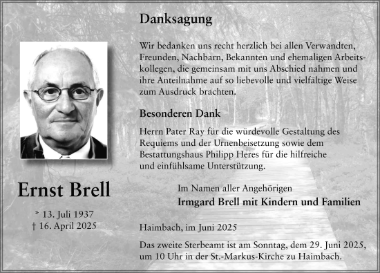 Traueranzeige von Ernst Brell von FZ
