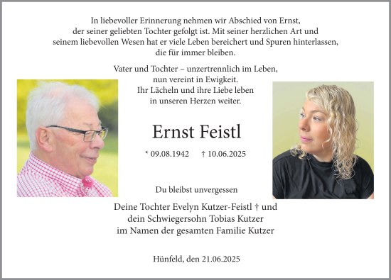 Traueranzeige von Ernst Feistl von FZ