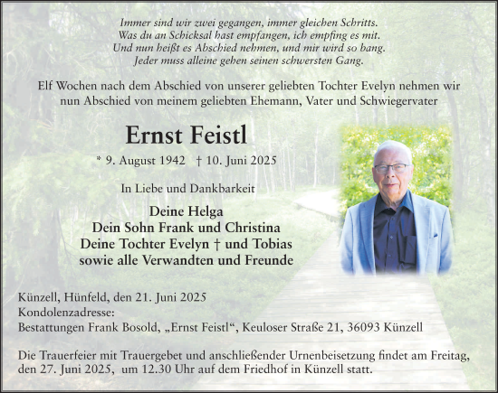 Traueranzeige von Ernst Feistl von FZ