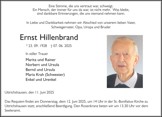 Traueranzeige von Ernst Hillenbrand von FZ