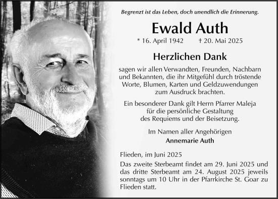 Traueranzeige von Ewald Auth von FZ