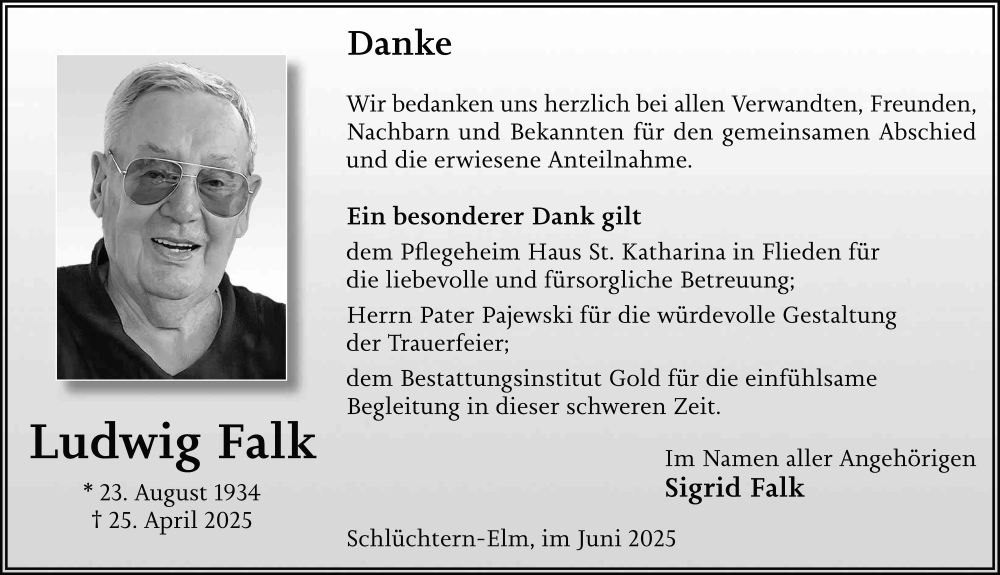  Traueranzeige für Falk Ludwig vom 07.06.2025 aus FZ