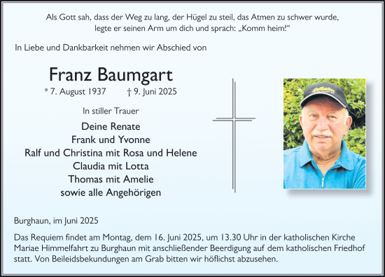 Traueranzeige von Franz Baumgart von FZ