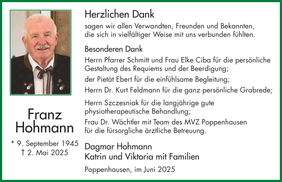 Traueranzeige von Franz Hohmann von FZ