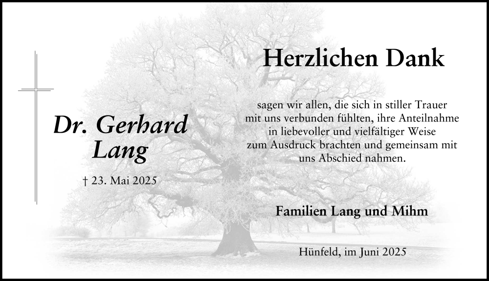  Traueranzeige für Gerhard Lang vom 21.06.2025 aus FZ