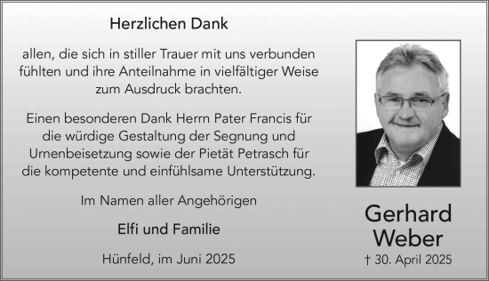 Traueranzeige von Gerhard Weber von FZ