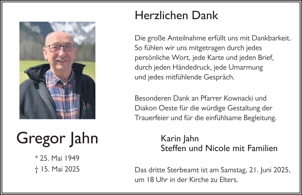  Traueranzeige für Gregor Jahn vom 20.06.2025 aus FZ