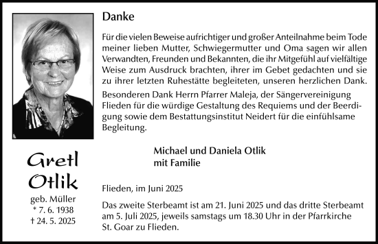 Traueranzeige von Gretl Otlik von FZ