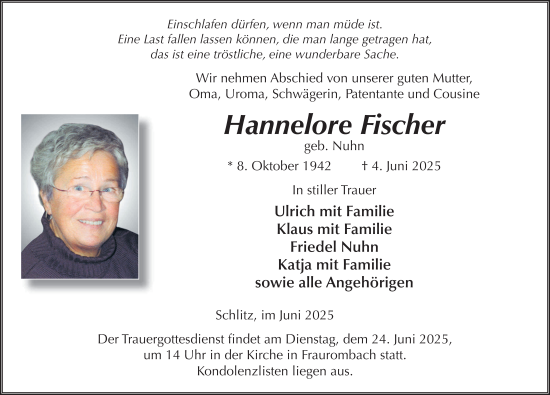 Traueranzeige von Hannelore Fischer von FZ