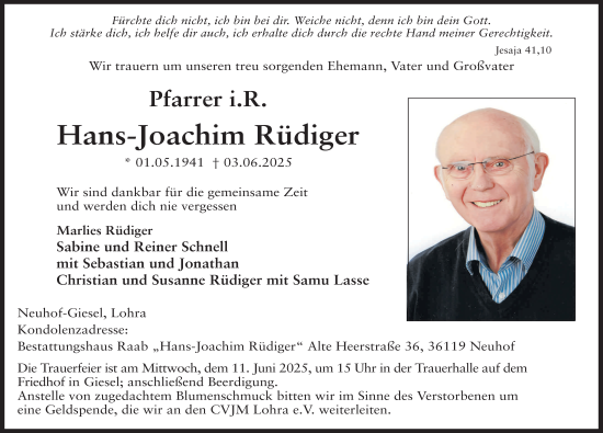 Traueranzeige von Hans-Joachim Rüdiger von FZ