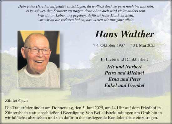 Traueranzeige von Hans Walther von FZ