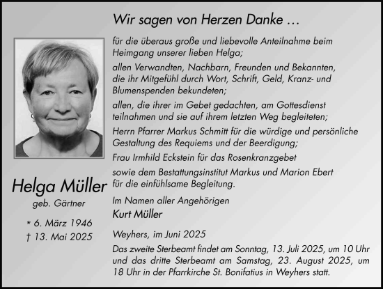 Traueranzeige von Helga Müller von FZ