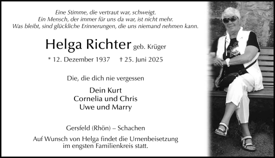 Traueranzeige von Helga Richter von FZ