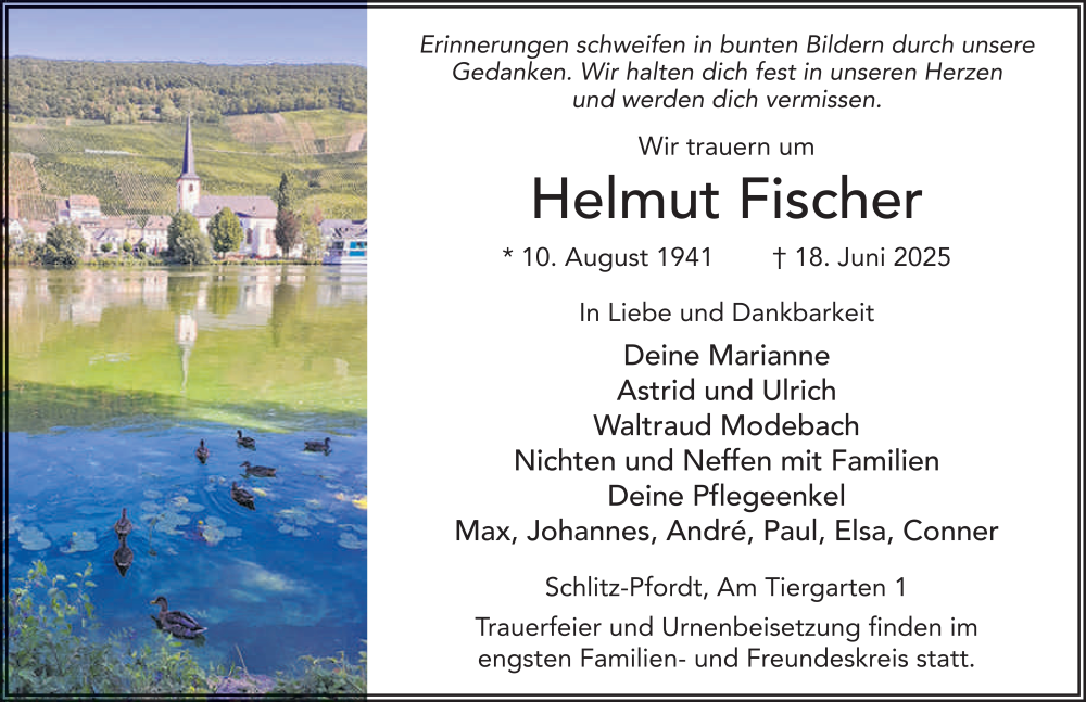  Traueranzeige für Helmut Fischer vom 28.06.2025 aus FZ